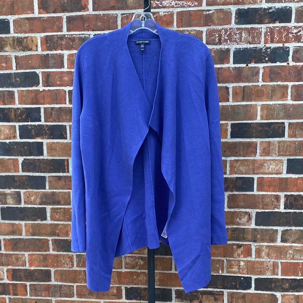 Eileen Fisher Cardigan Sweater Silk Cotton Knit Size M Open Front Purple